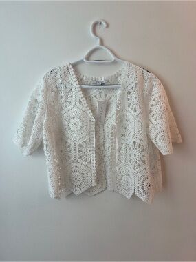 NWT Parker & Rowe Crochet Short Sleeve Cardigan
